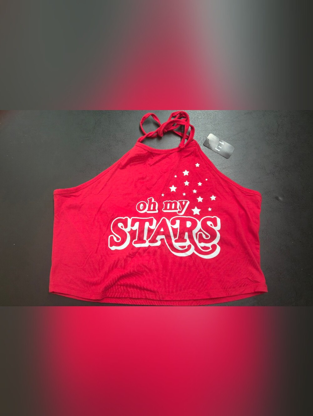 Red Halter Tank Top with 'Oh My Stars' Graphic